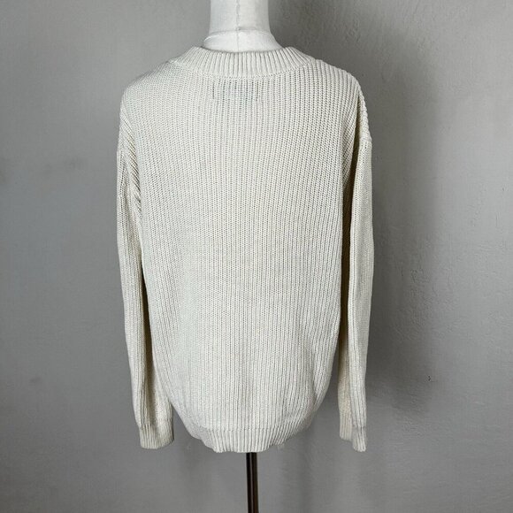 JOA Sweater Ivory Cream White Lace Up Corset Grommet Boho Chunky Knit Sz Medium - Picture 6 of 11